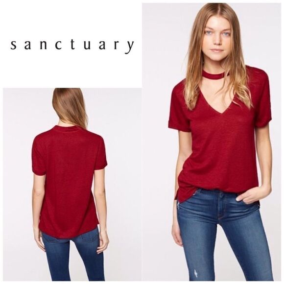 New. SANCTUARY choker cabernet linen T-shirt. NWOT - Picture 1 of 8